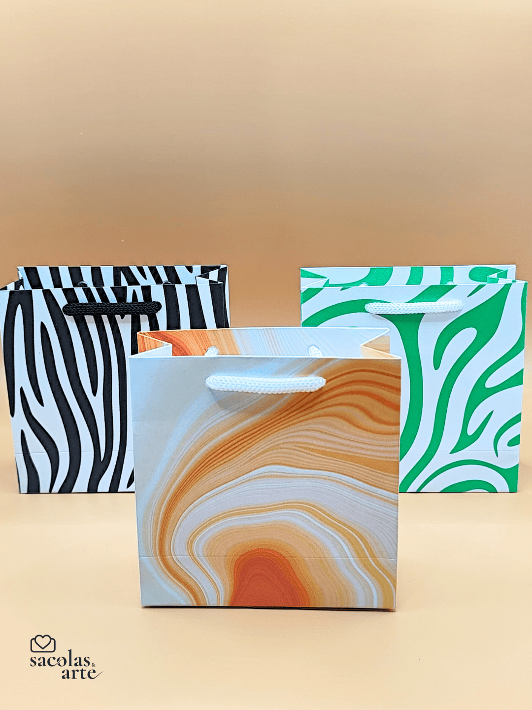 10 Sacolas de Papel Estampadas MINI - 10x04x10