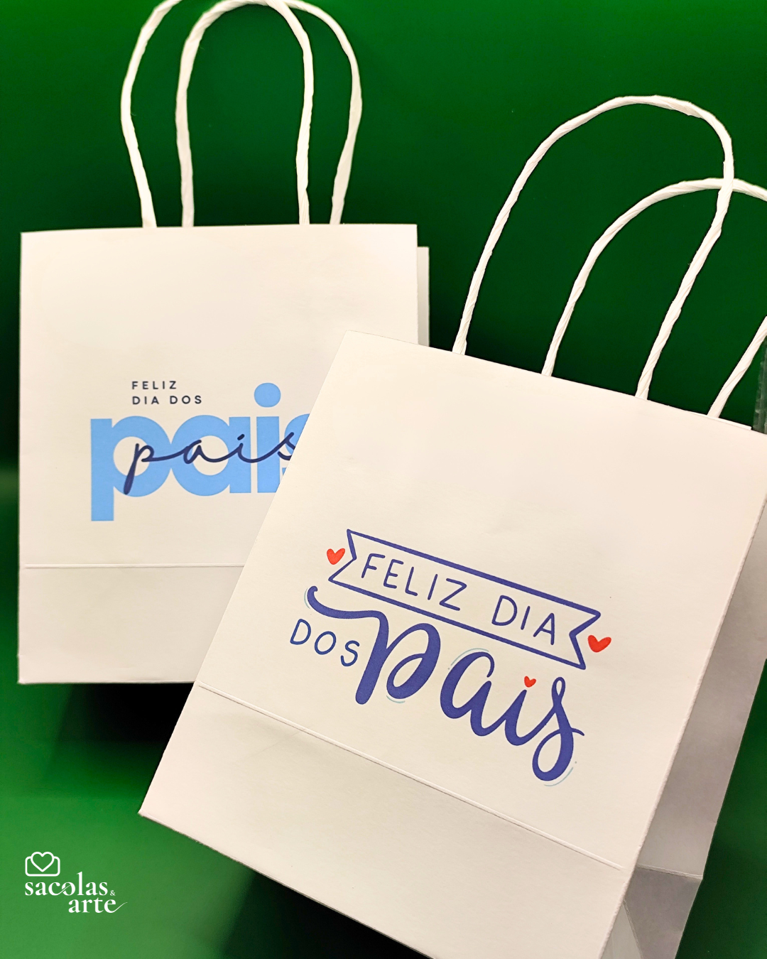 10 Sacolas de Papel Dia dos Pais - Alça de Papel - 10 Unidades