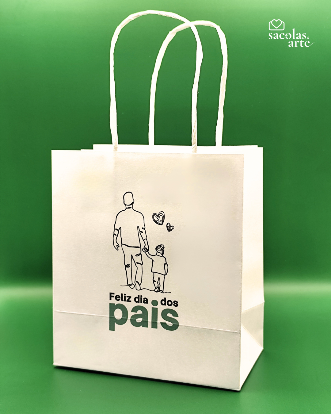 10 Sacolas de Papel Dia dos Pais - Alça de Papel - 10 Unidades
