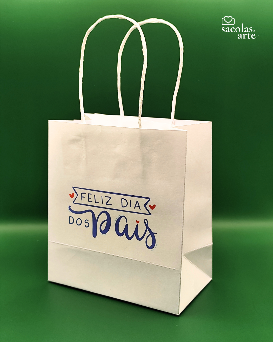 10 Sacolas de Papel Dia dos Pais - Alça de Papel - 10 Unidades