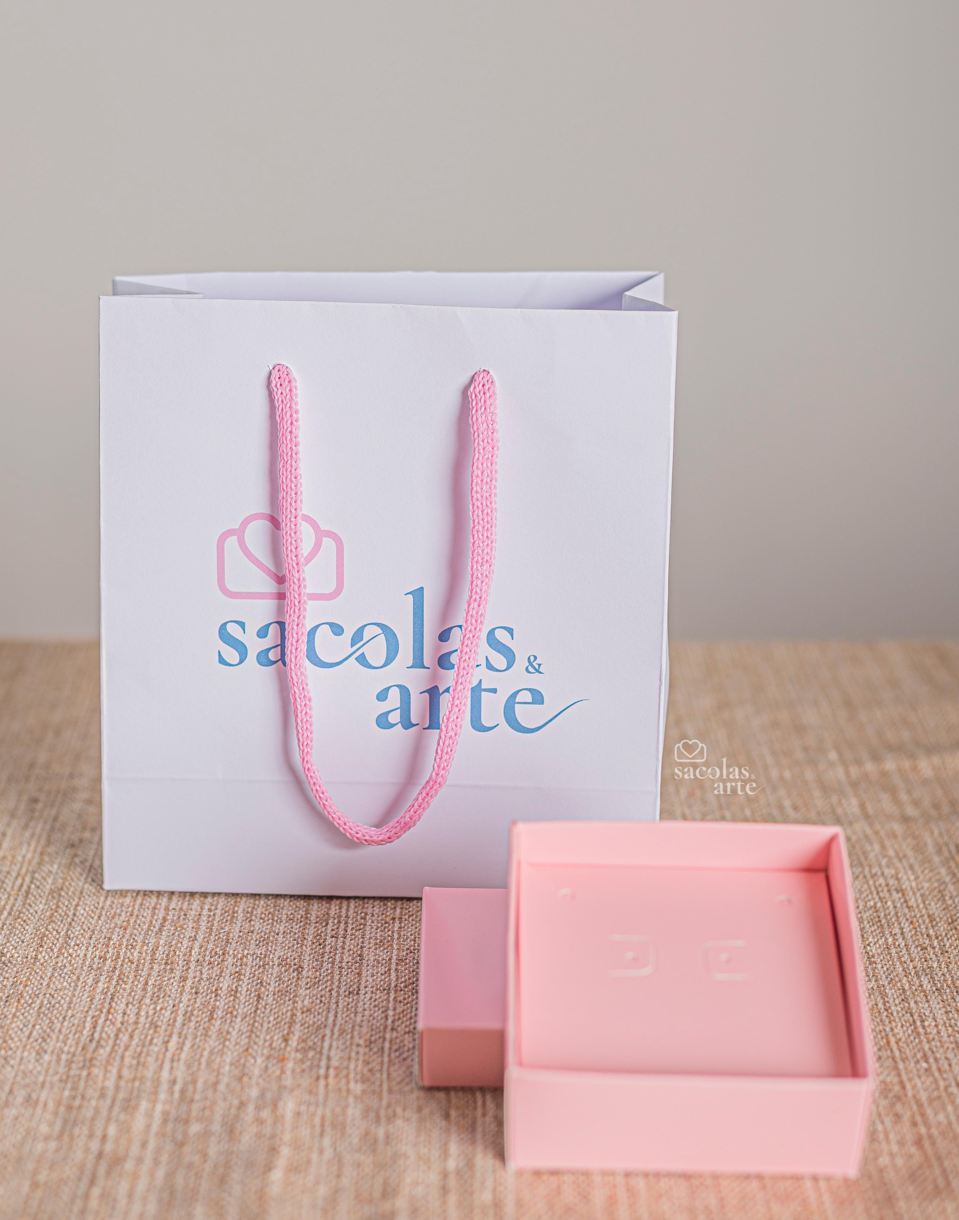 Kit Joia Rosa 1 -Sacolas Personalizadas 14x06x15 com alça de Cordão + Caixas