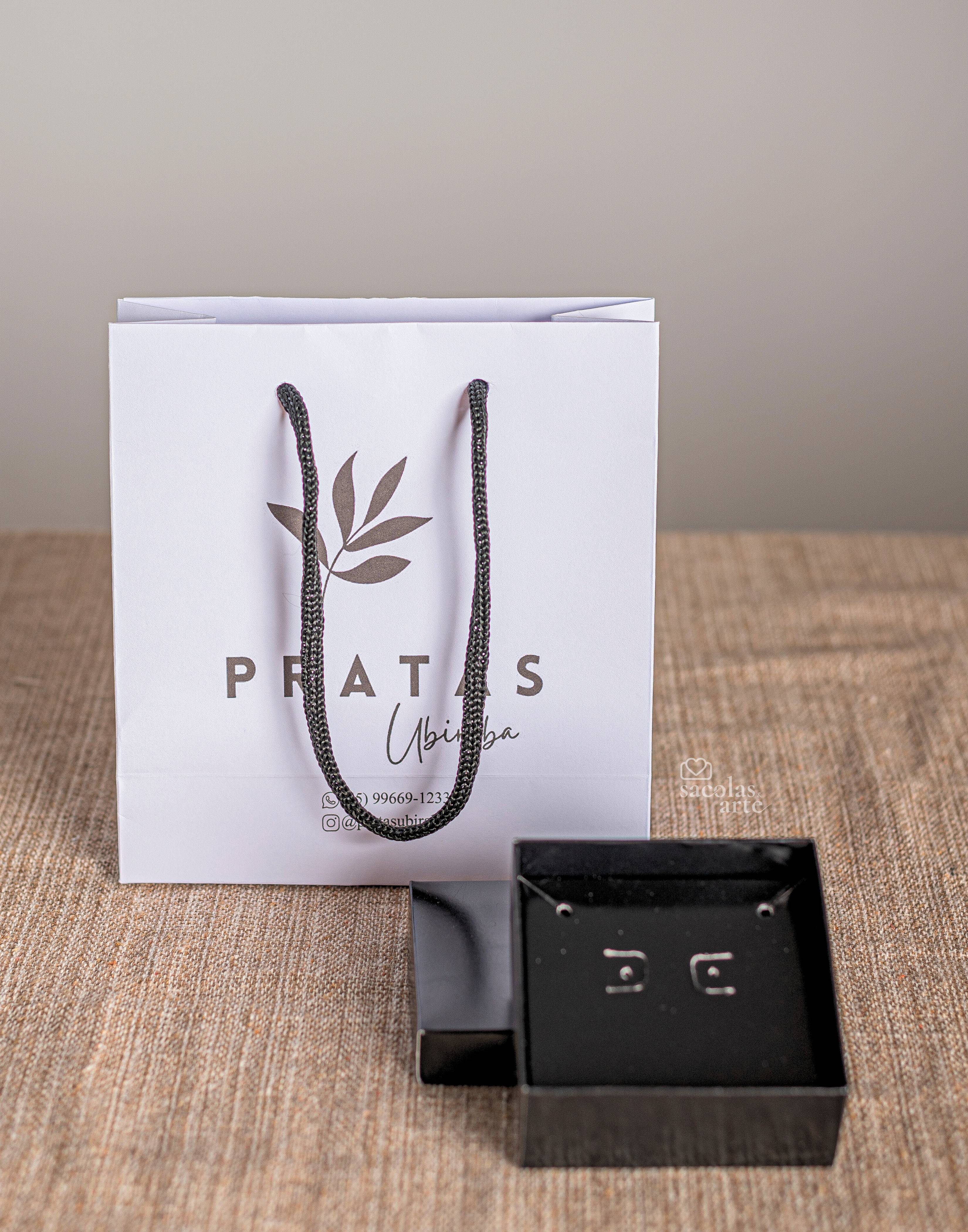 Kit Joia Preto 1 -Sacolas Personalizadas 14x06x15 com alça de Cordão + Caixas