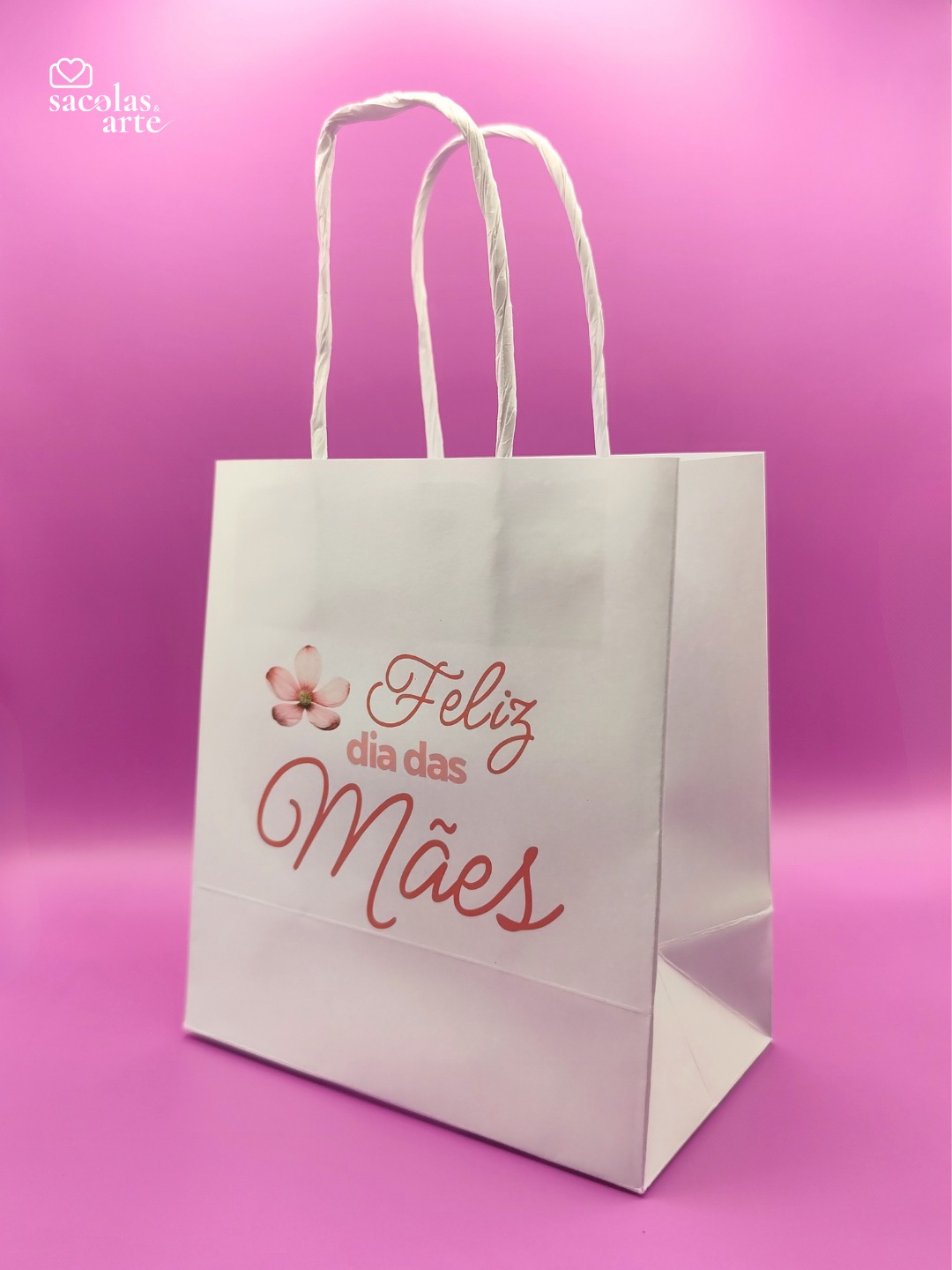10 Sacolas de Papel Dia das Mães - Alça de Papel - 10 Unidades
