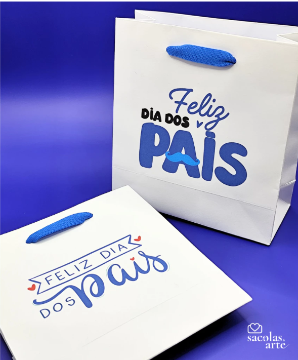 10 Sacolas de Papel Dia dos Pais - Alça de Fita