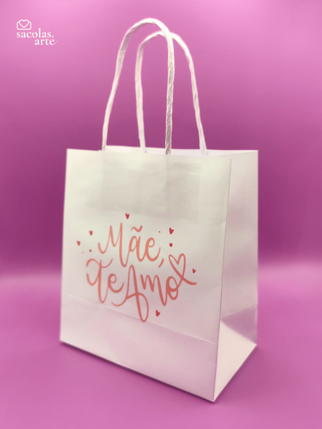 10 Sacolas de Papel Dia das Mães - Alça de Papel - 10 Unidades