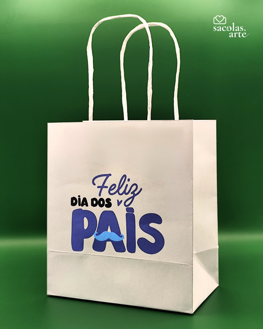 10 Sacolas de Papel Dia dos Pais - Alça de Papel - 10 Unidades