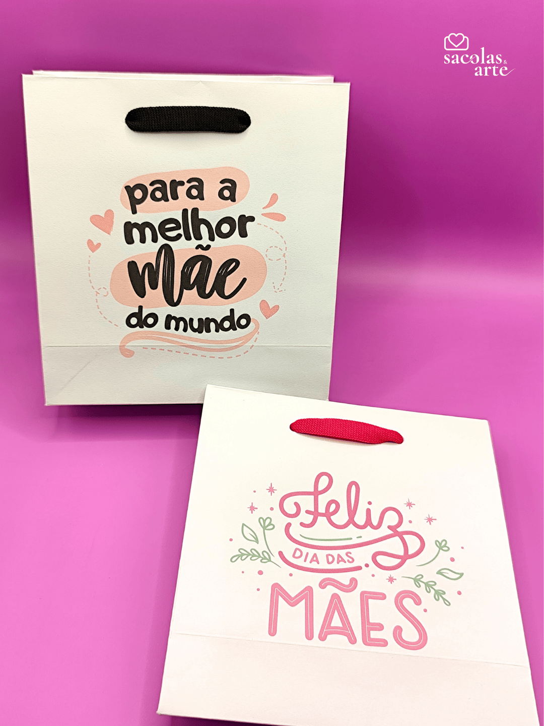 10 Sacolas de Papel Dia das Mães - Alça de Fita