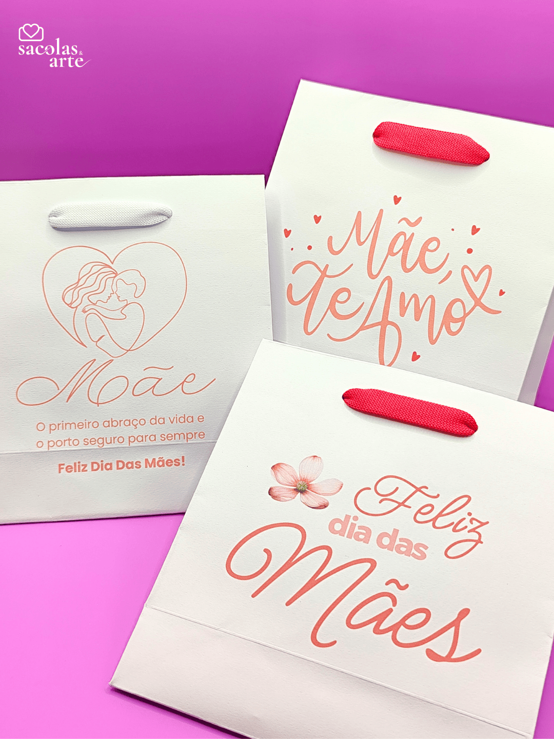 10 Sacolas de Papel Dia das Mães - Alça de Fita