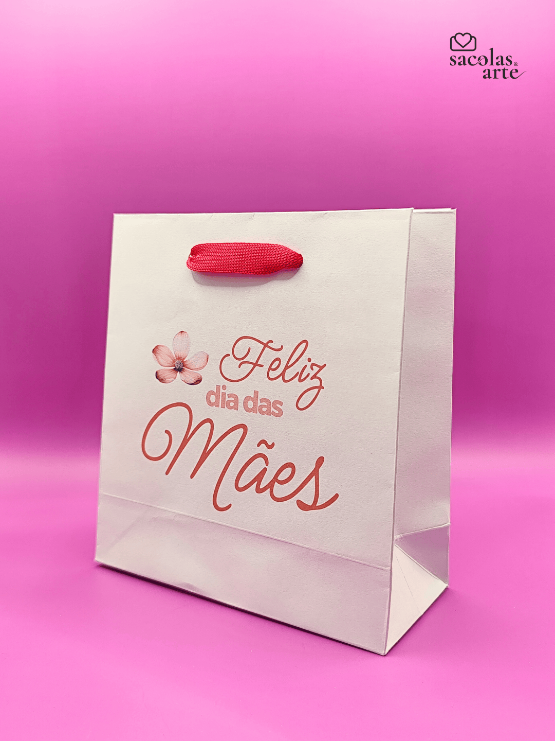 10 Sacolas de Papel Dia das Mães - Alça de Fita