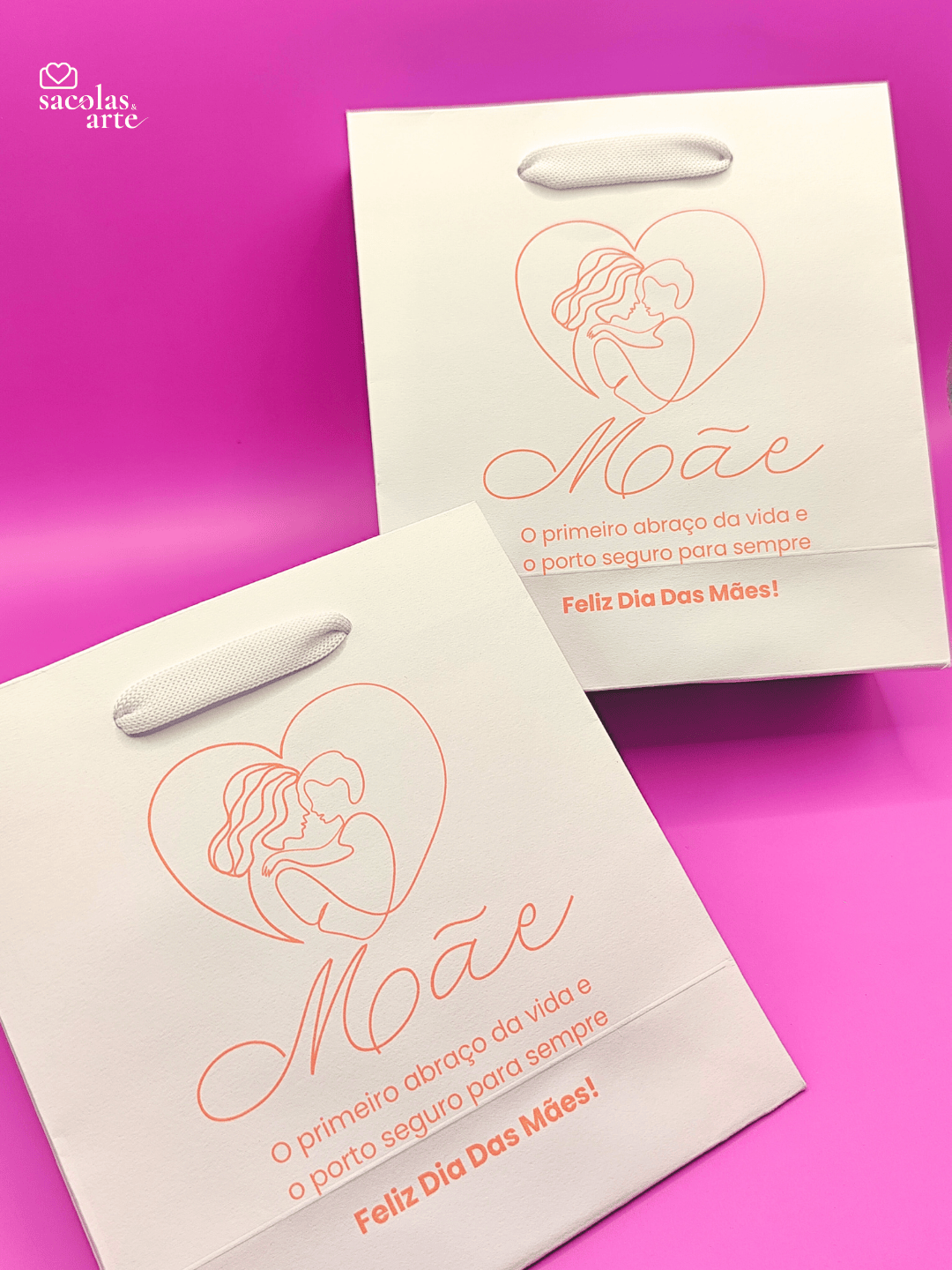 10 Sacolas de Papel Dia das Mães - Alça de Fita
