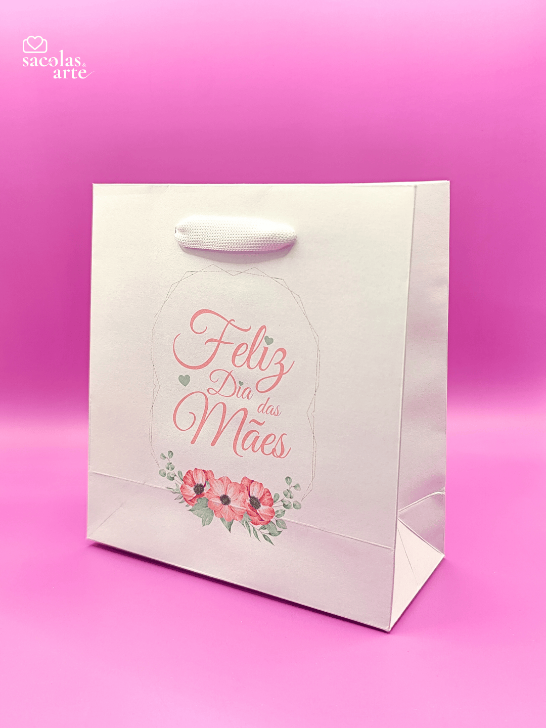 10 Sacolas de Papel Dia das Mães - Alça de Fita