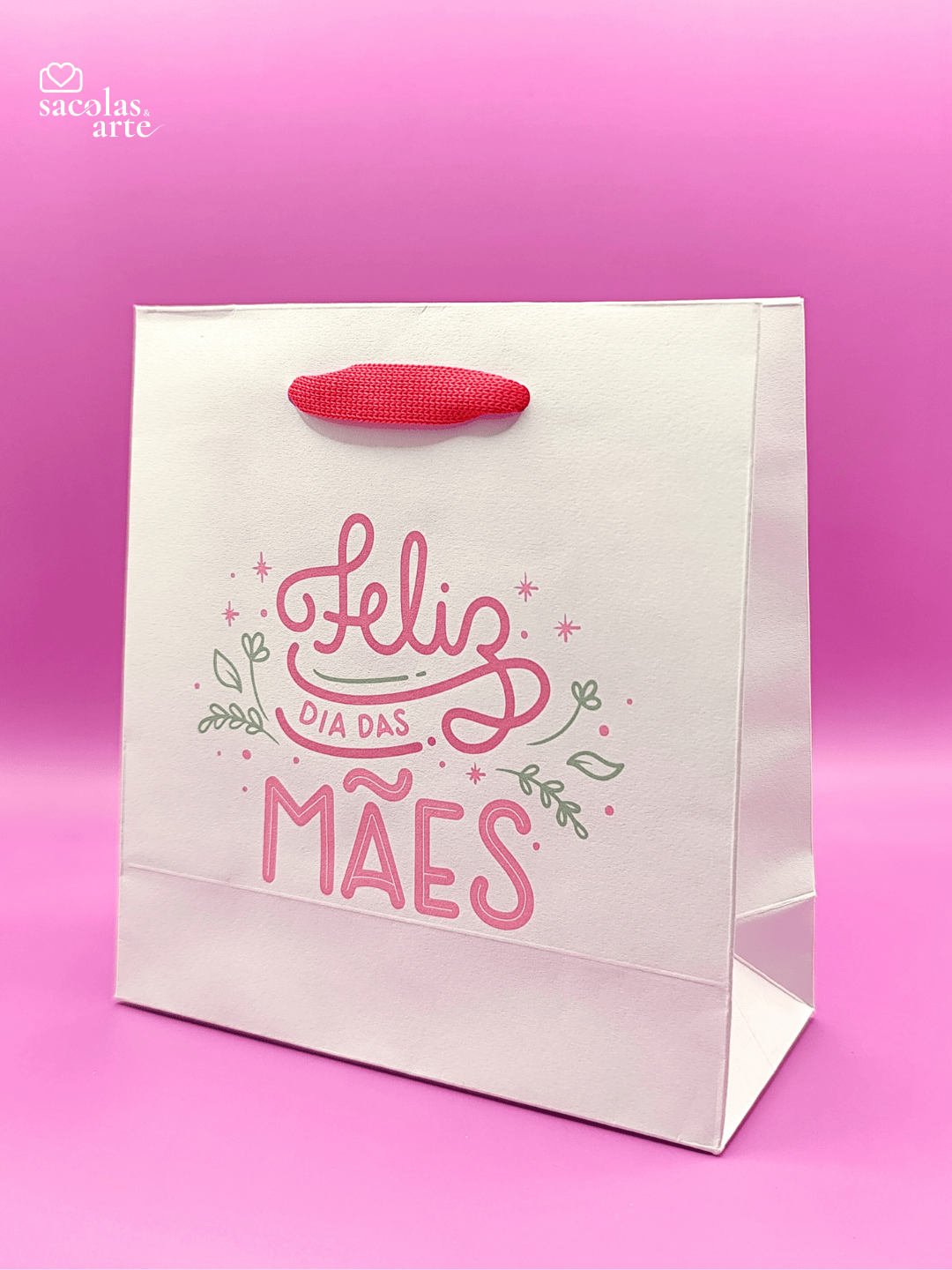 10 Sacolas de Papel Dia das Mães - Alça de Fita