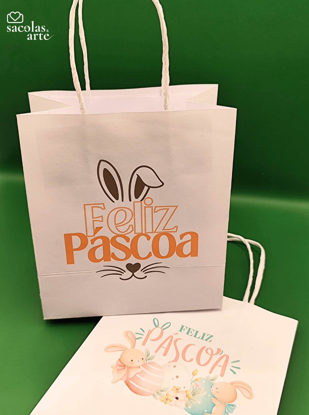 10 Sacolas de Papel Páscoa - Alça de Papel - 10 Unidades