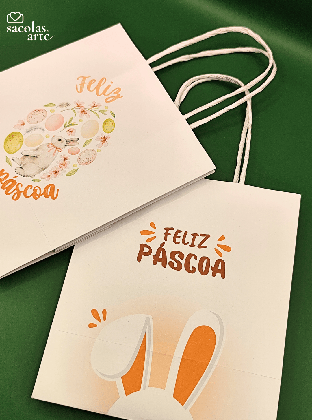 10 Sacolas de Papel Páscoa - Alça de Papel - 10 Unidades