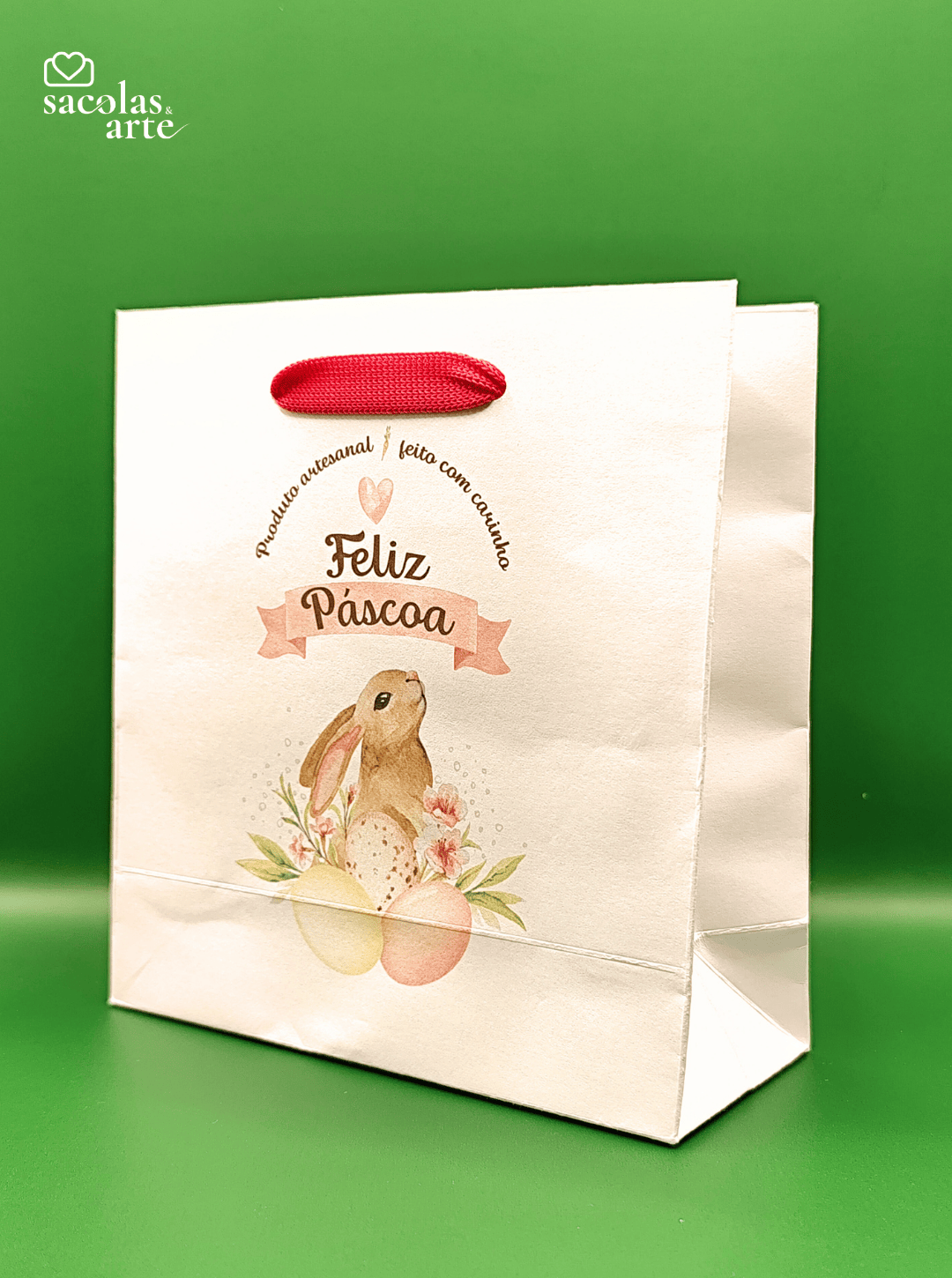 10 Sacolas de Papel Páscoa - Alça de Fita - 10 Unidades