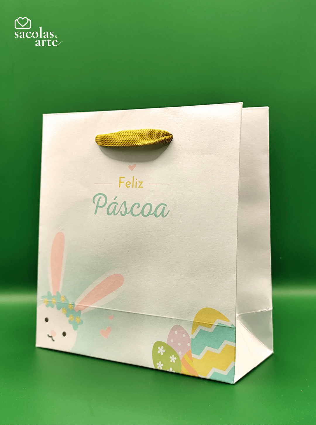 10 Sacolas de Papel Páscoa - Alça de Fita - 10 Unidades