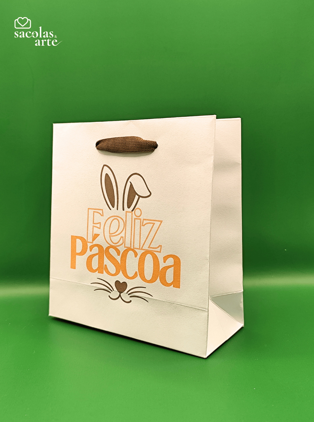 10 Sacolas de Papel Páscoa - Alça de Fita - 10 Unidades