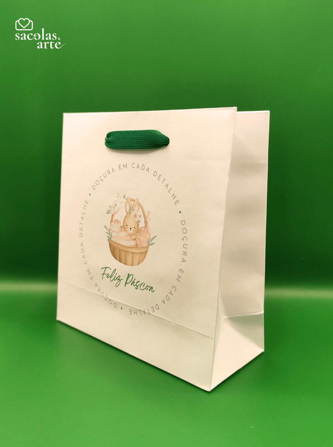 10 Sacolas de Papel Páscoa - Alça de Fita - 10 Unidades