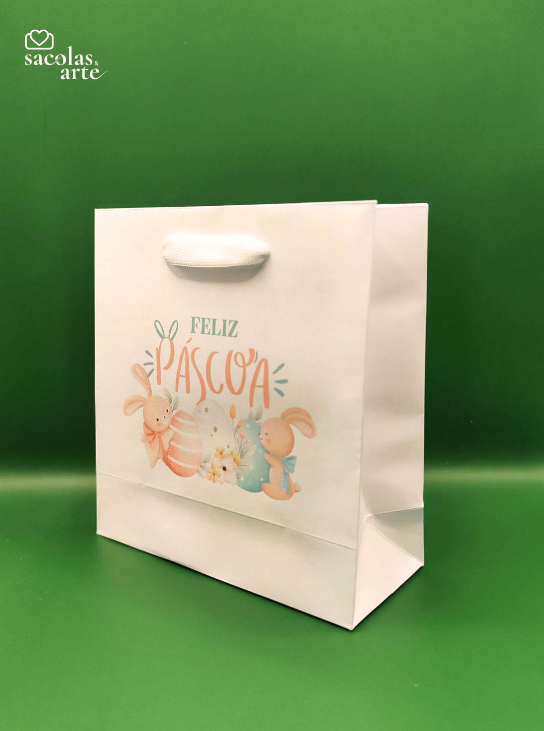 10 Sacolas de Papel Páscoa - Alça de Fita - 10 Unidades