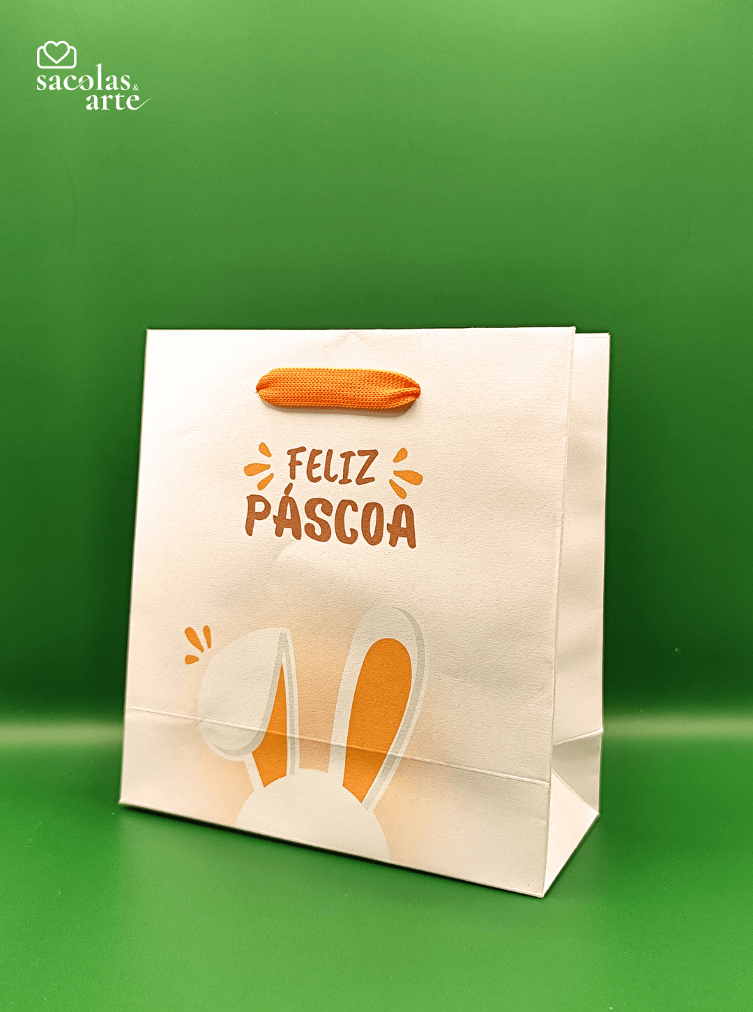 10 Sacolas de Papel Páscoa - Alça de Fita - 10 Unidades