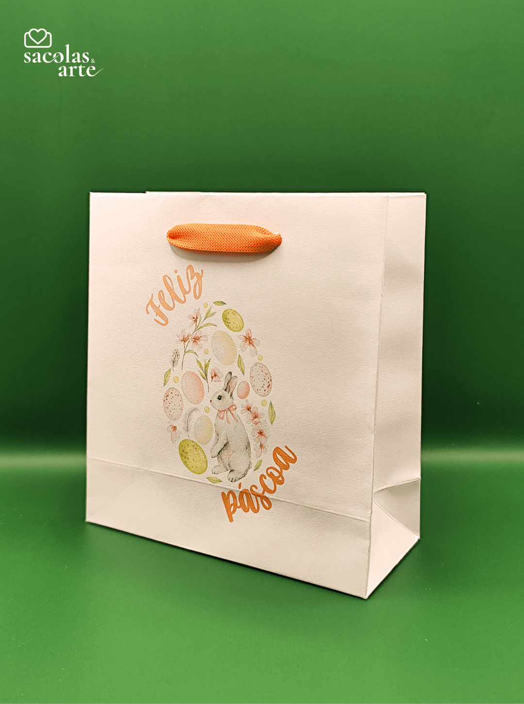 10 Sacolas de Papel Páscoa - Alça de Fita - 10 Unidades