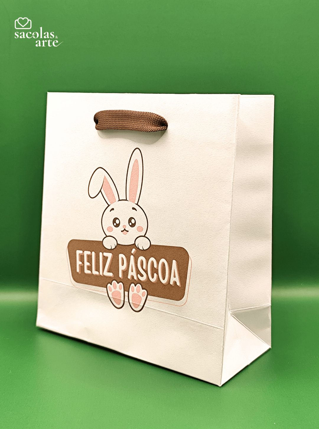 10 Sacolas de Papel Páscoa - Alça de Fita - 10 Unidades
