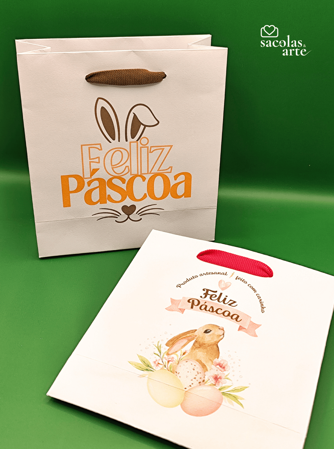 10 Sacolas de Papel Páscoa - Alça de Fita - 10 Unidades