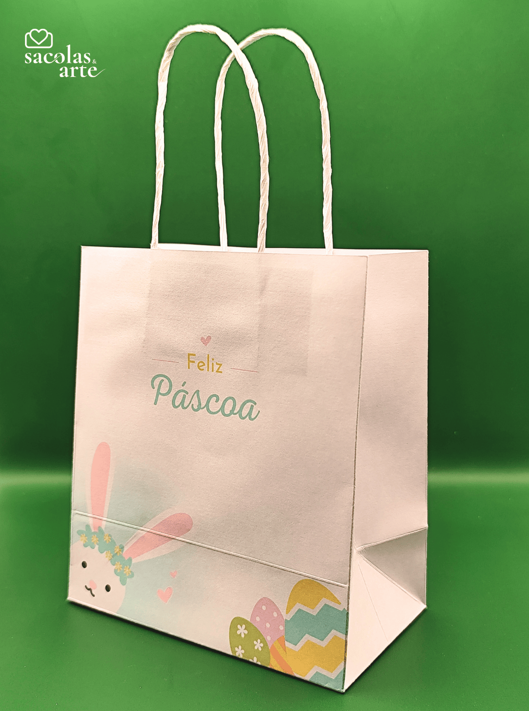 10 Sacolas de Papel Páscoa - Alça de Papel - 10 Unidades