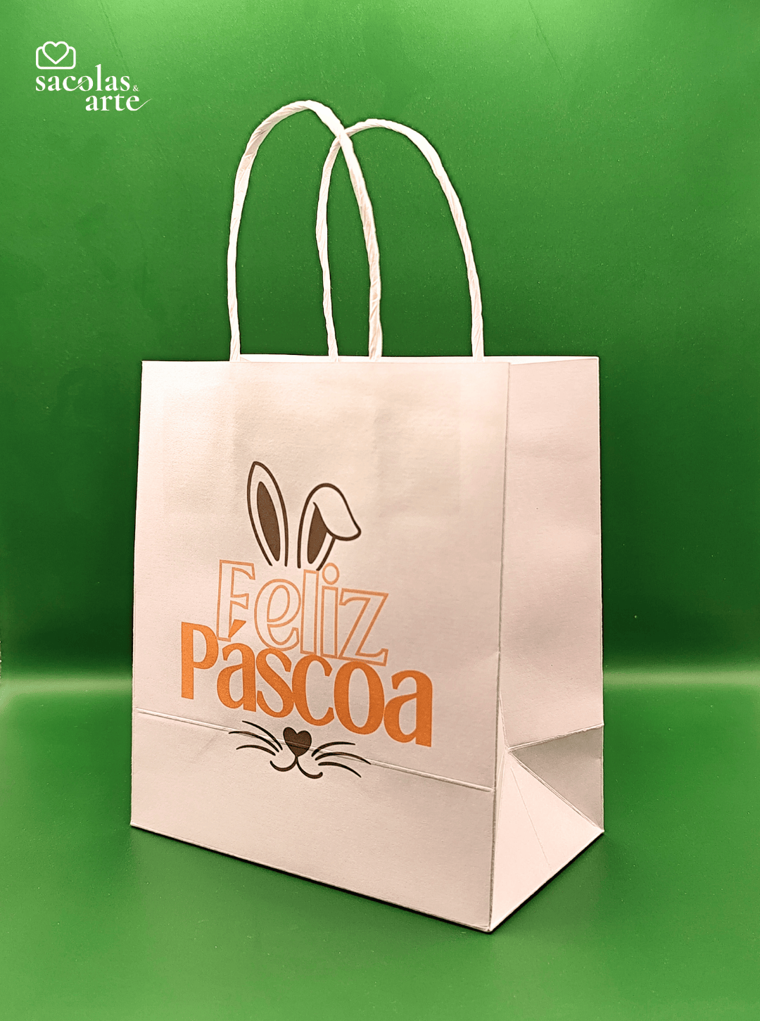 10 Sacolas de Papel Páscoa - Alça de Papel - 10 Unidades