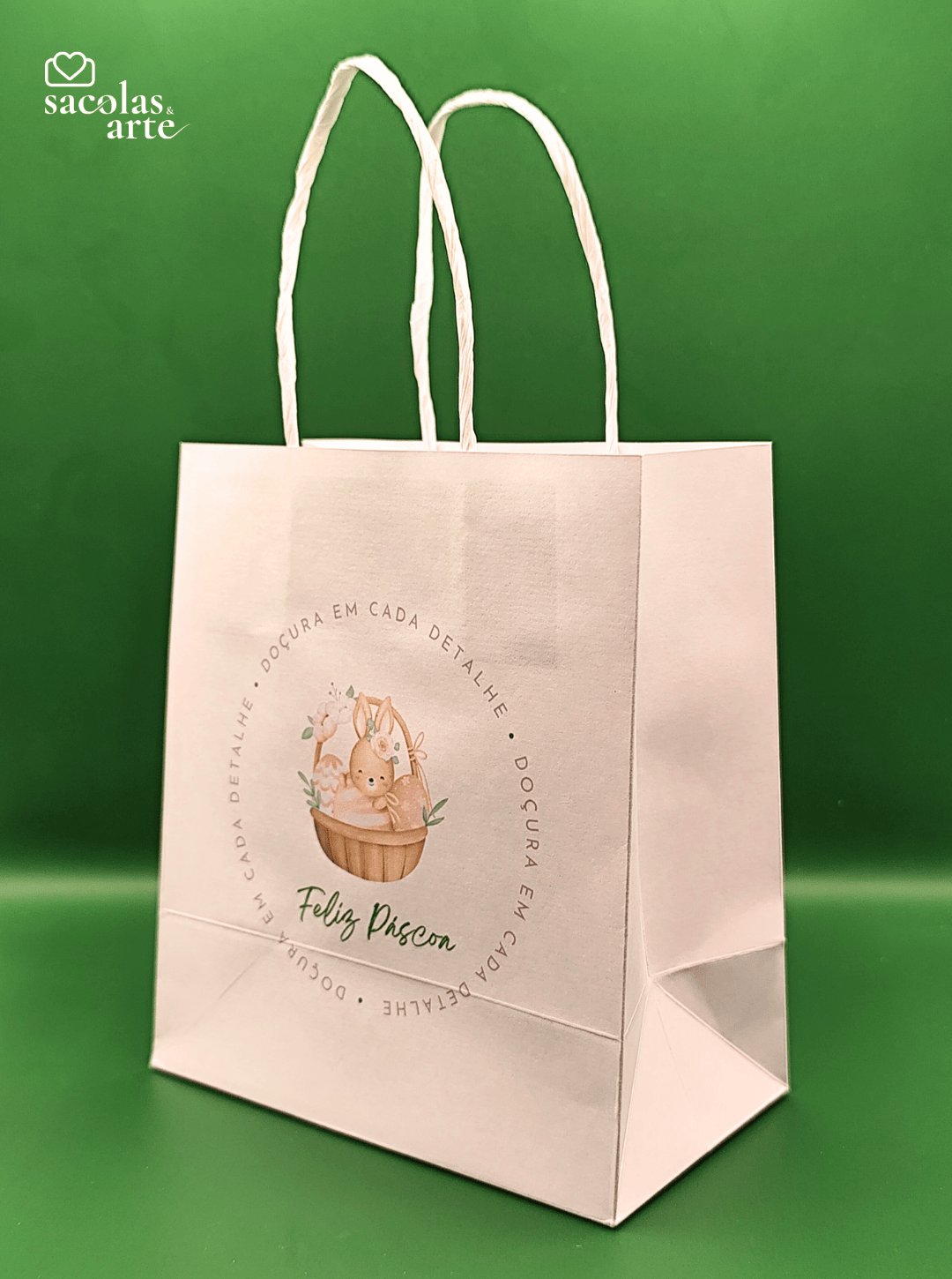 10 Sacolas de Papel Páscoa - Alça de Papel - 10 Unidades