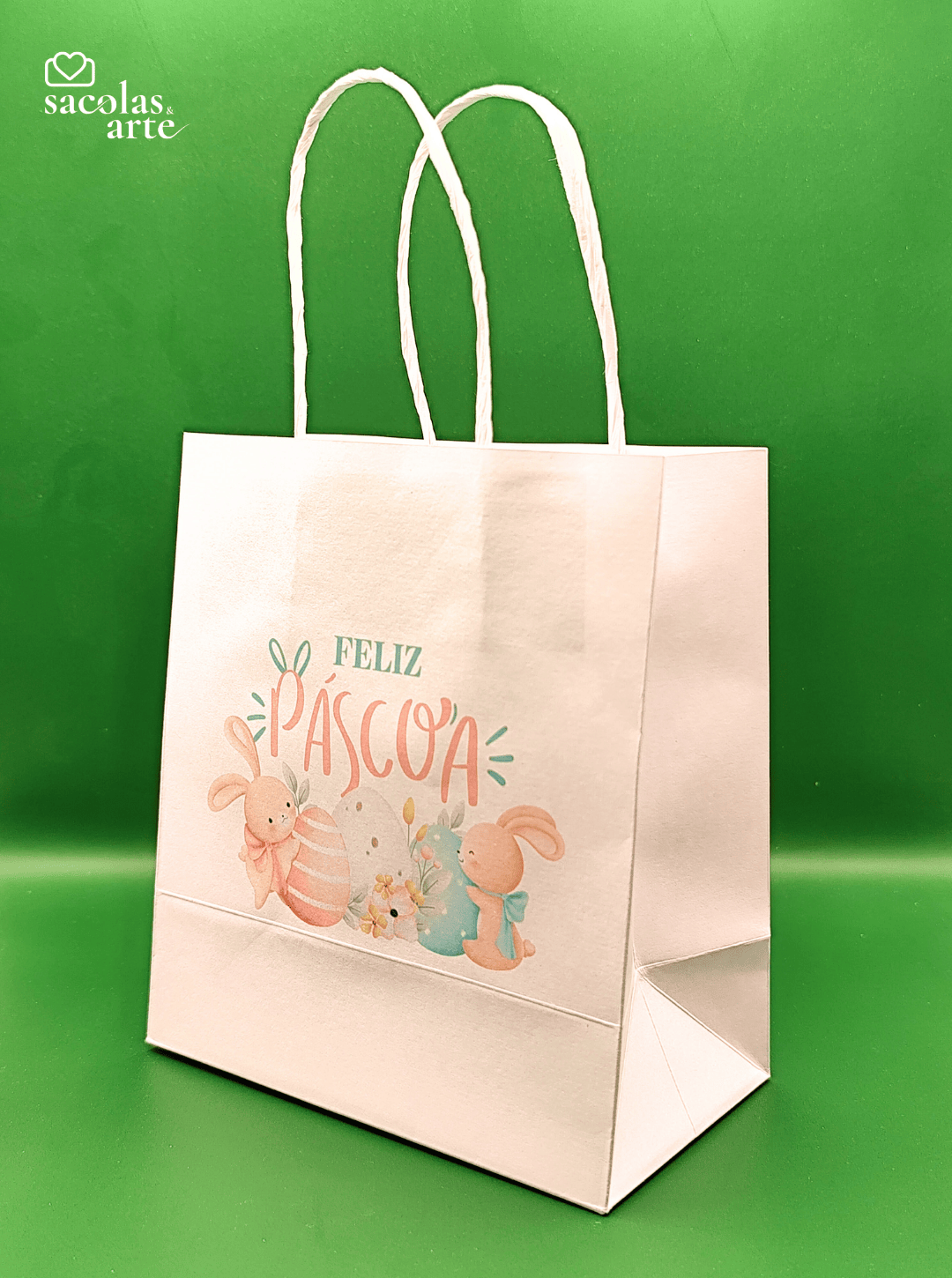 10 Sacolas de Papel Páscoa - Alça de Papel - 10 Unidades