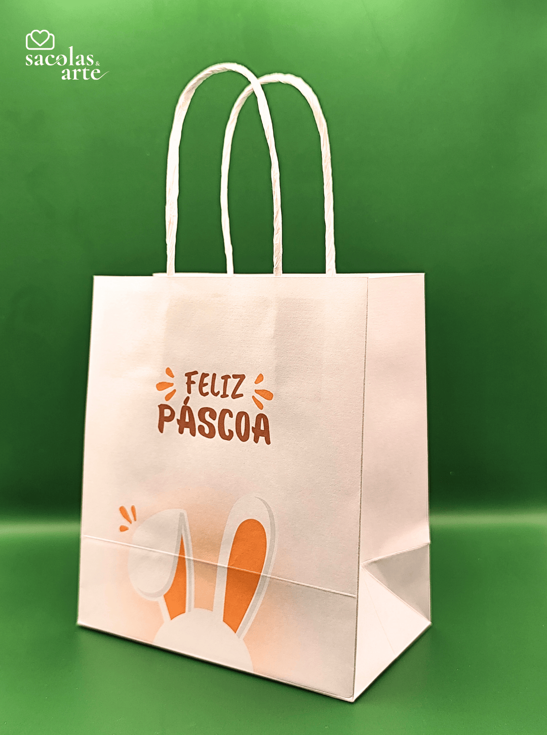 10 Sacolas de Papel Páscoa - Alça de Papel - 10 Unidades