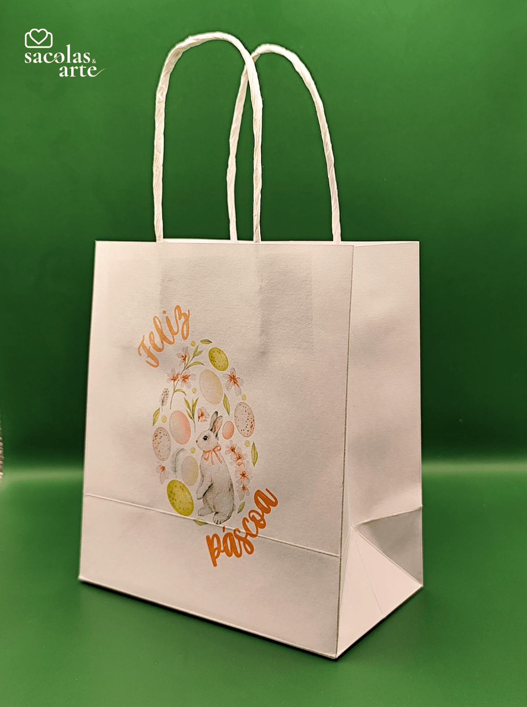 10 Sacolas de Papel Páscoa - Alça de Papel - 10 Unidades