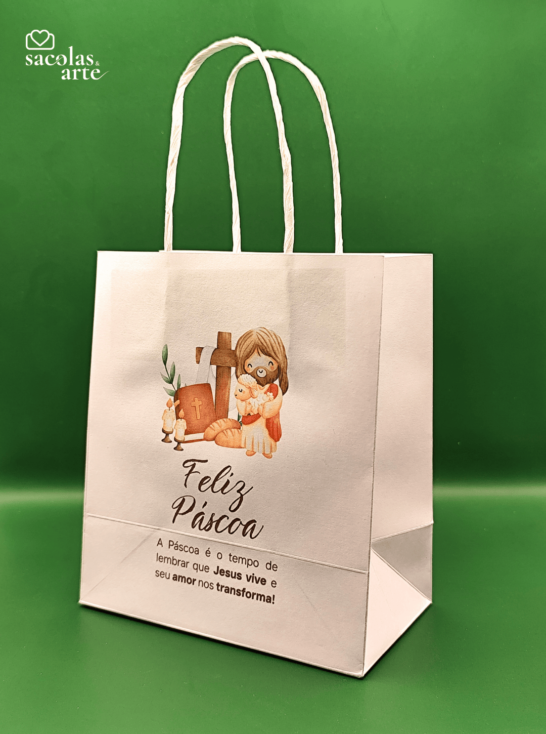 10 Sacolas de Papel Páscoa - Alça de Papel - 10 Unidades