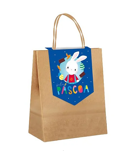 Sacola de Papel com Fechamento Páscoa Azul