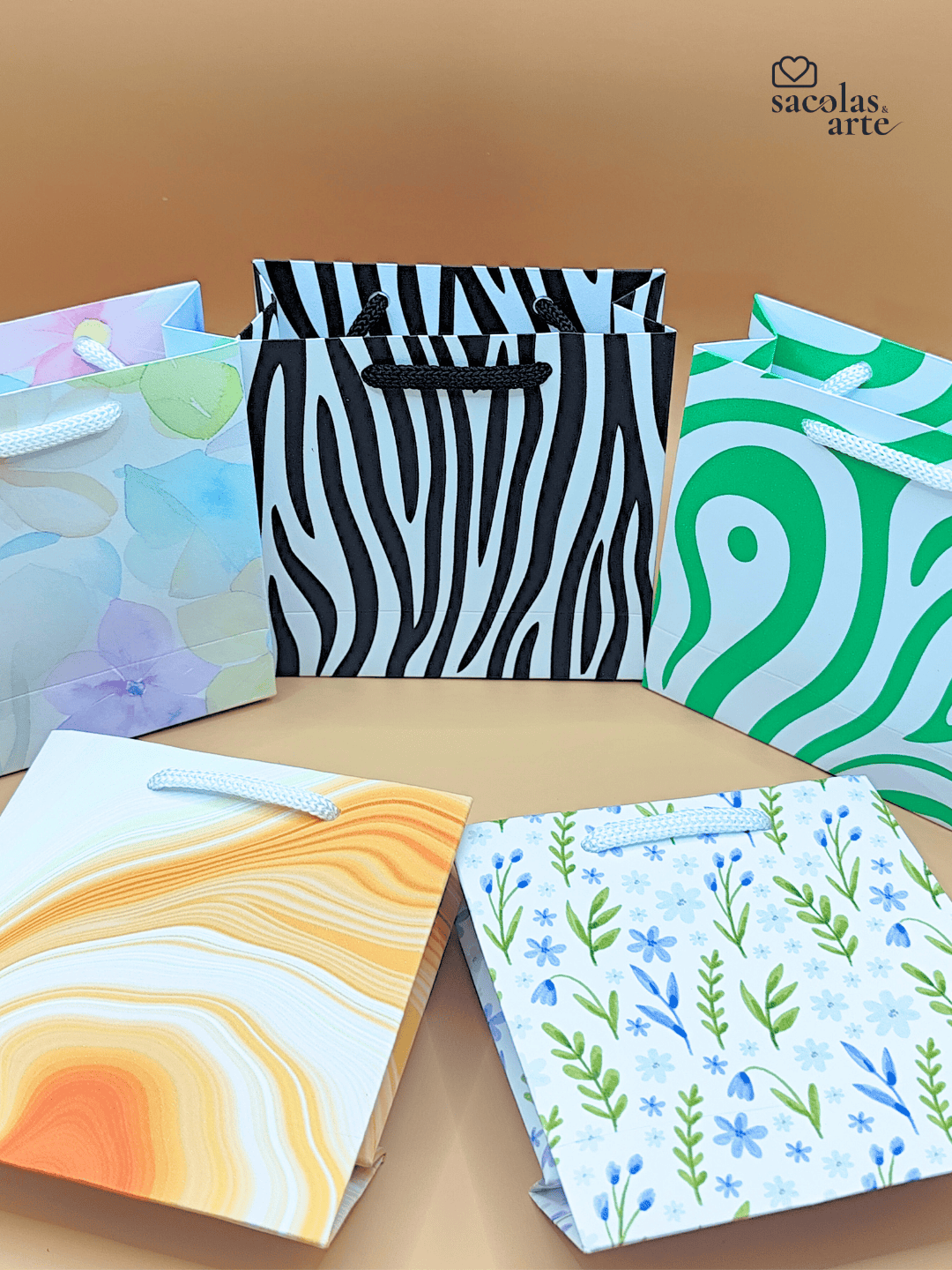 10 Sacolas de Papel Estampadas MINI - 10x04x10