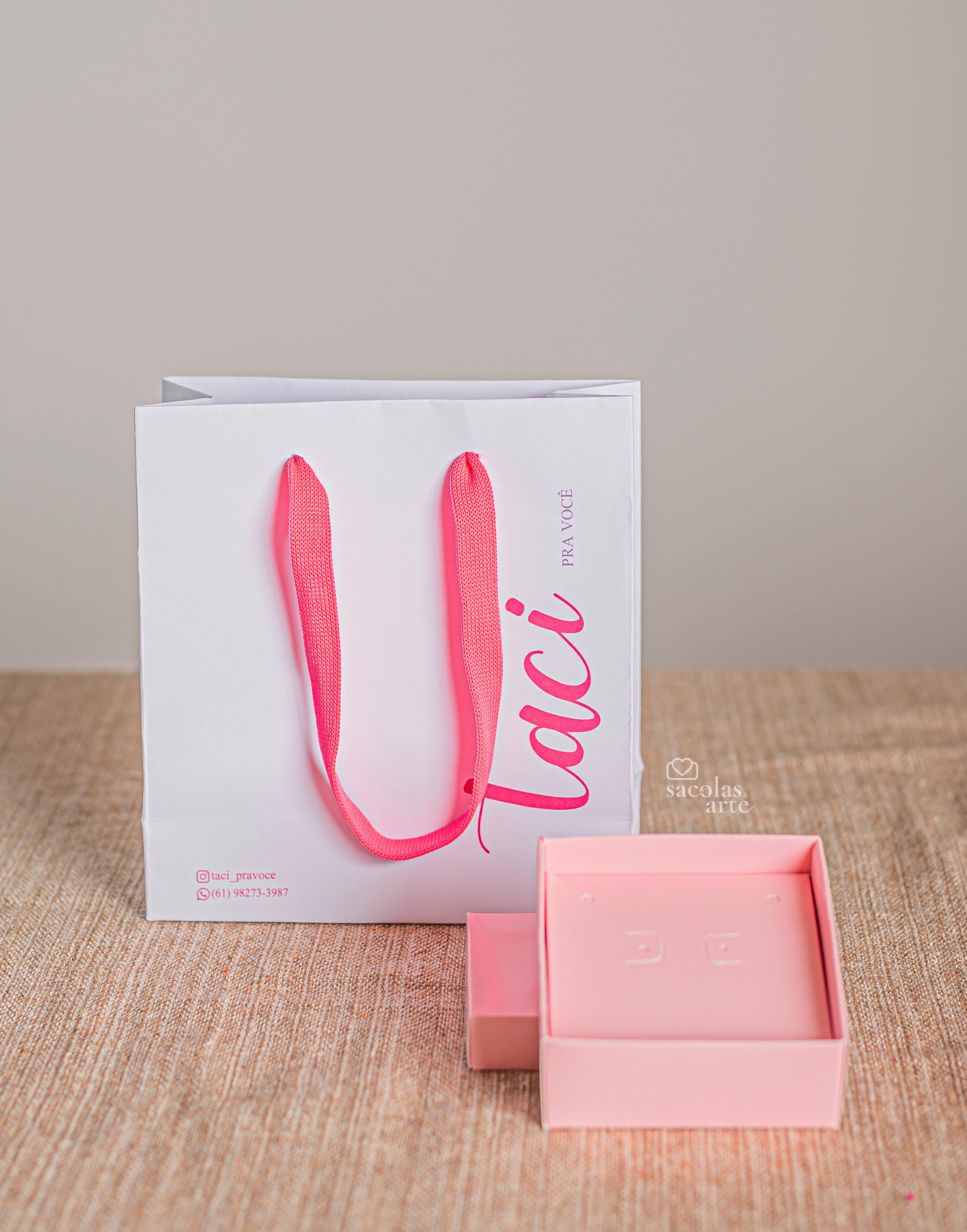 Kit Joia Rosa 2 -Sacolas Personalizadas 14x06x15 com alça de Fita + Caixas