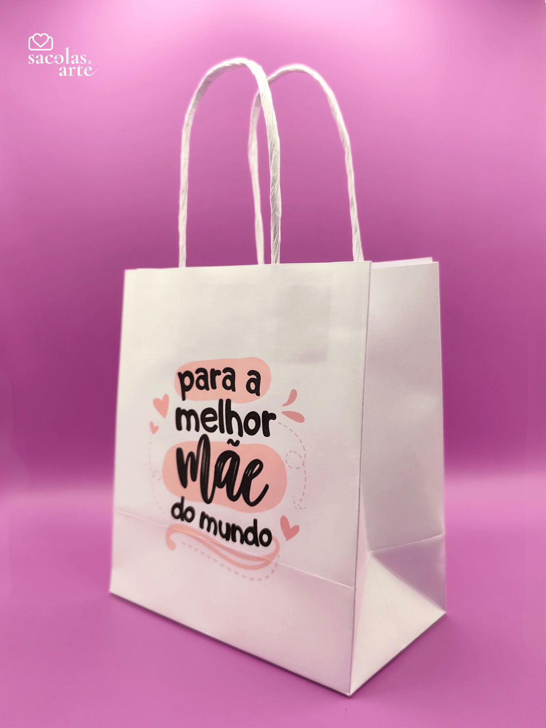 10 Sacolas de Papel Dia das Mães - Alça de Papel - 10 Unidades