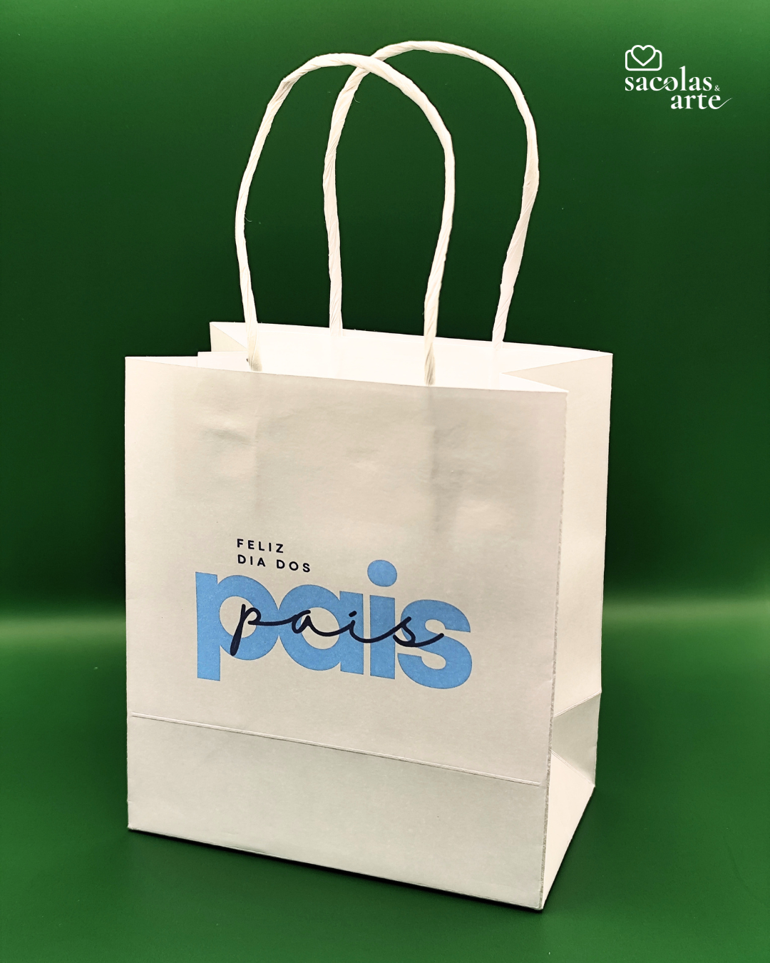 10 Sacolas de Papel Dia dos Pais - Alça de Papel - 10 Unidades