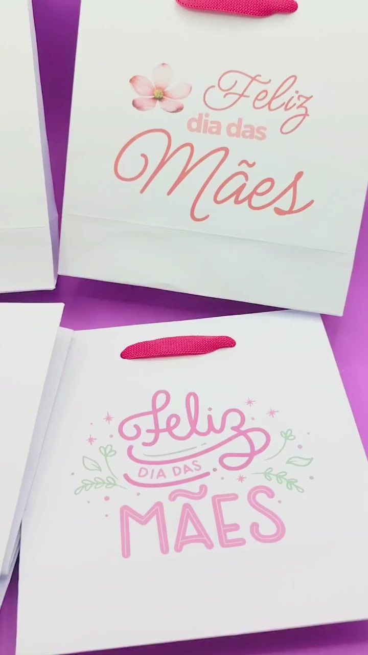 10 Sacolas de Papel Dia das Mães - Alça de Fita