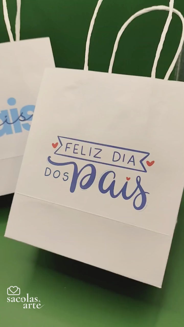 10 Sacolas de Papel Dia dos Pais - Alça de Papel - 10 Unidades