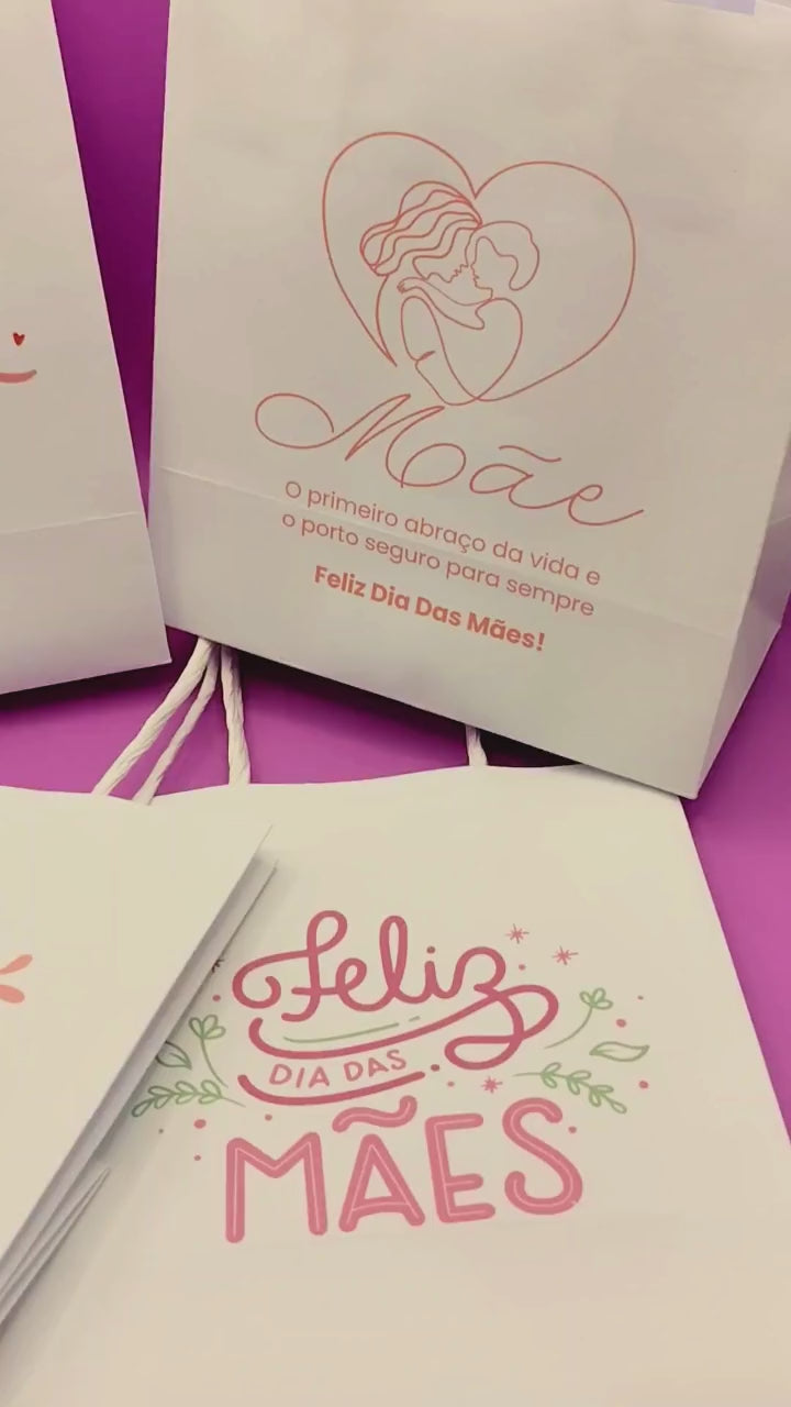 10 Sacolas de Papel Dia das Mães - Alça de Papel - 10 Unidades