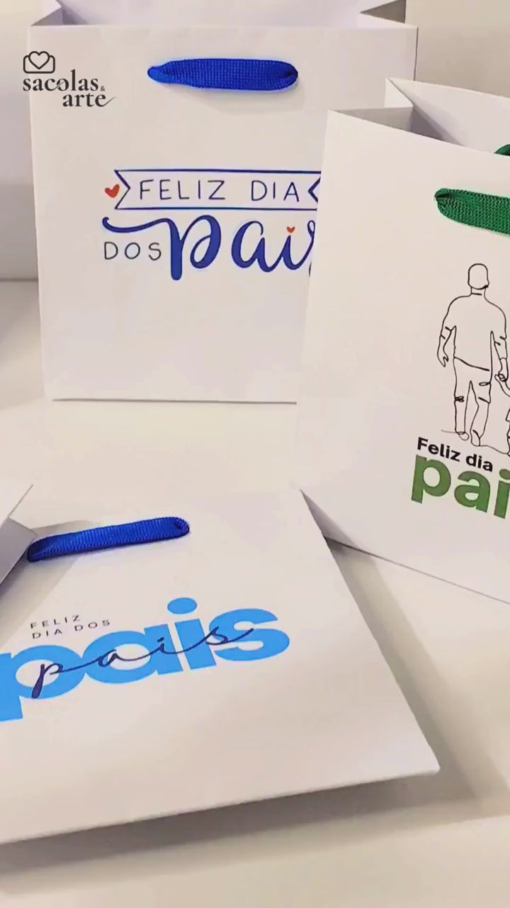 10 Sacolas de Papel Dia dos Pais - Alça de Fita